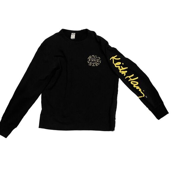 Keith Haring x Uniqlo Black Sweatshirt Big Spell out Size M - Picture 1 of 6